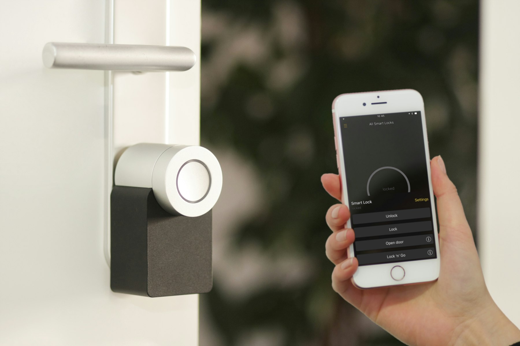 Smartphone controlling a smart lock.