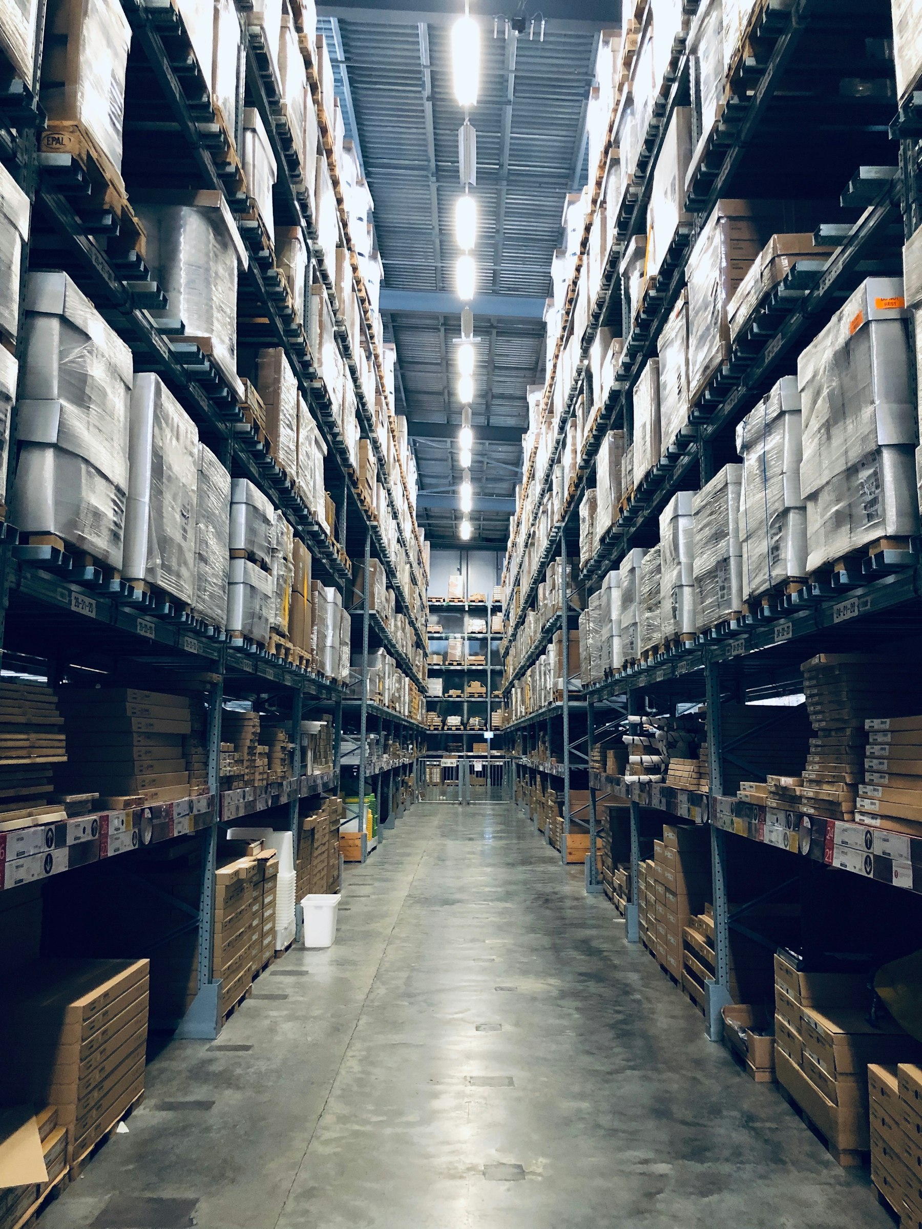Shelving inside a warehouse.